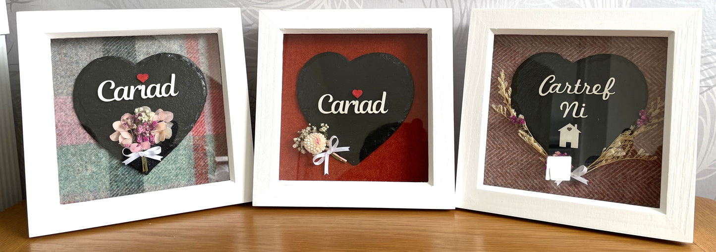 Slate Heart Box Frame, Welsh, Cymraeg, gift, laser engraved,