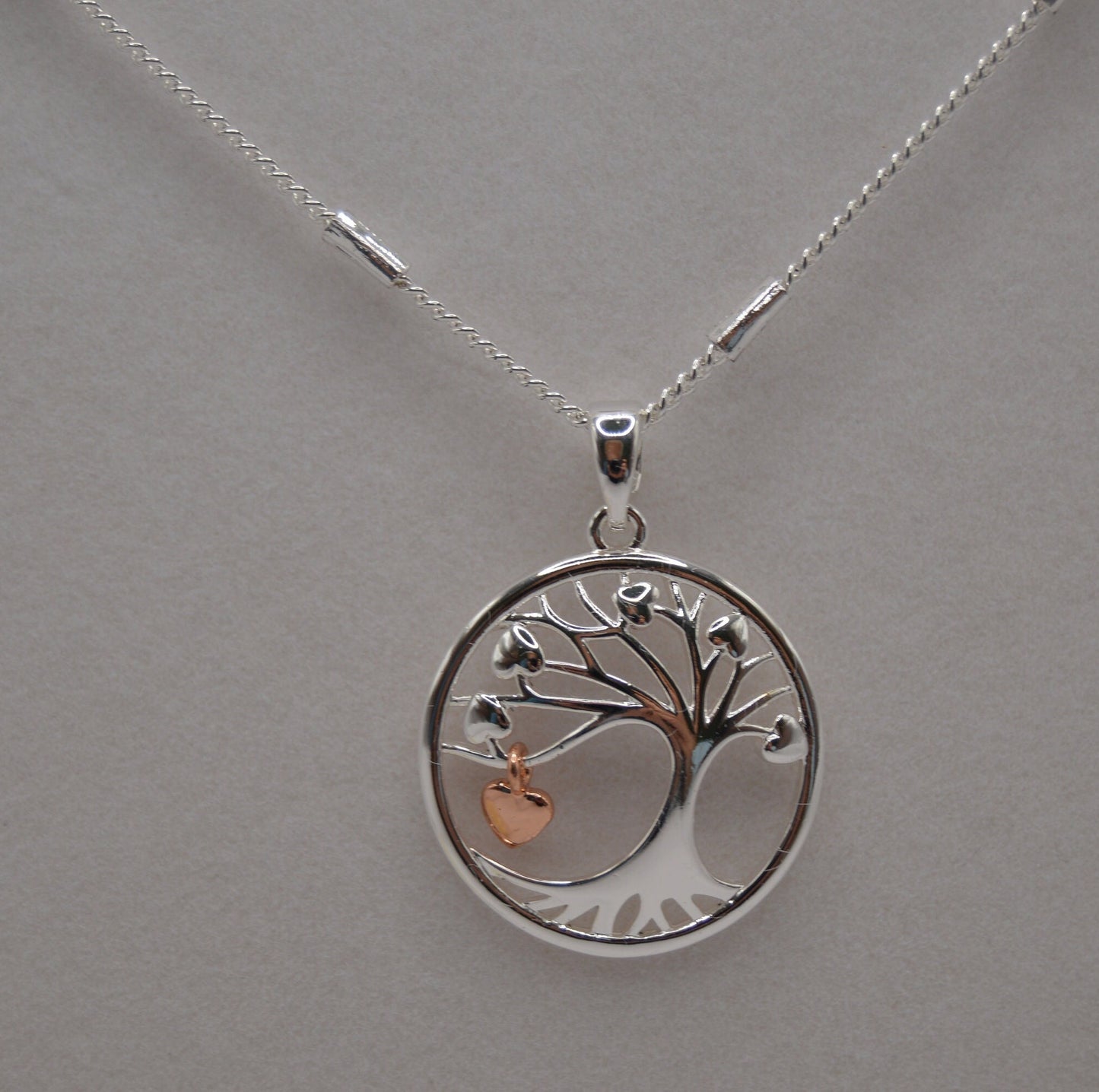 Tree of Life with Dangly Heart Neckless, Silver Neckless, Gold heart, Tree design, Gift for her, Jewellery