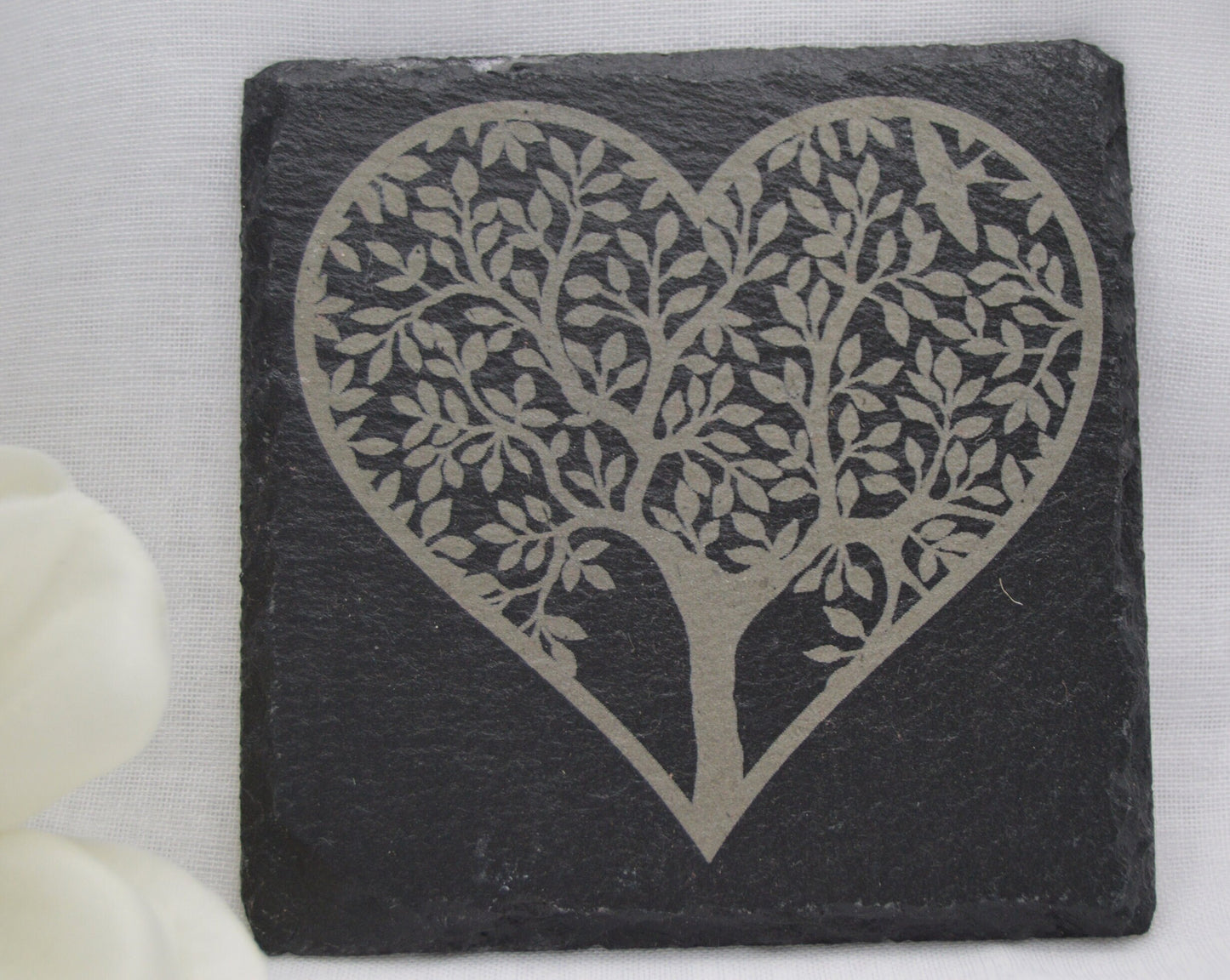 Heart Tree Design Slate Coasters, Square Shaped Coasters, Laser Engraved, Gifts for Wedding, Birthday, Anniversary, Christmas, Llan Gifts