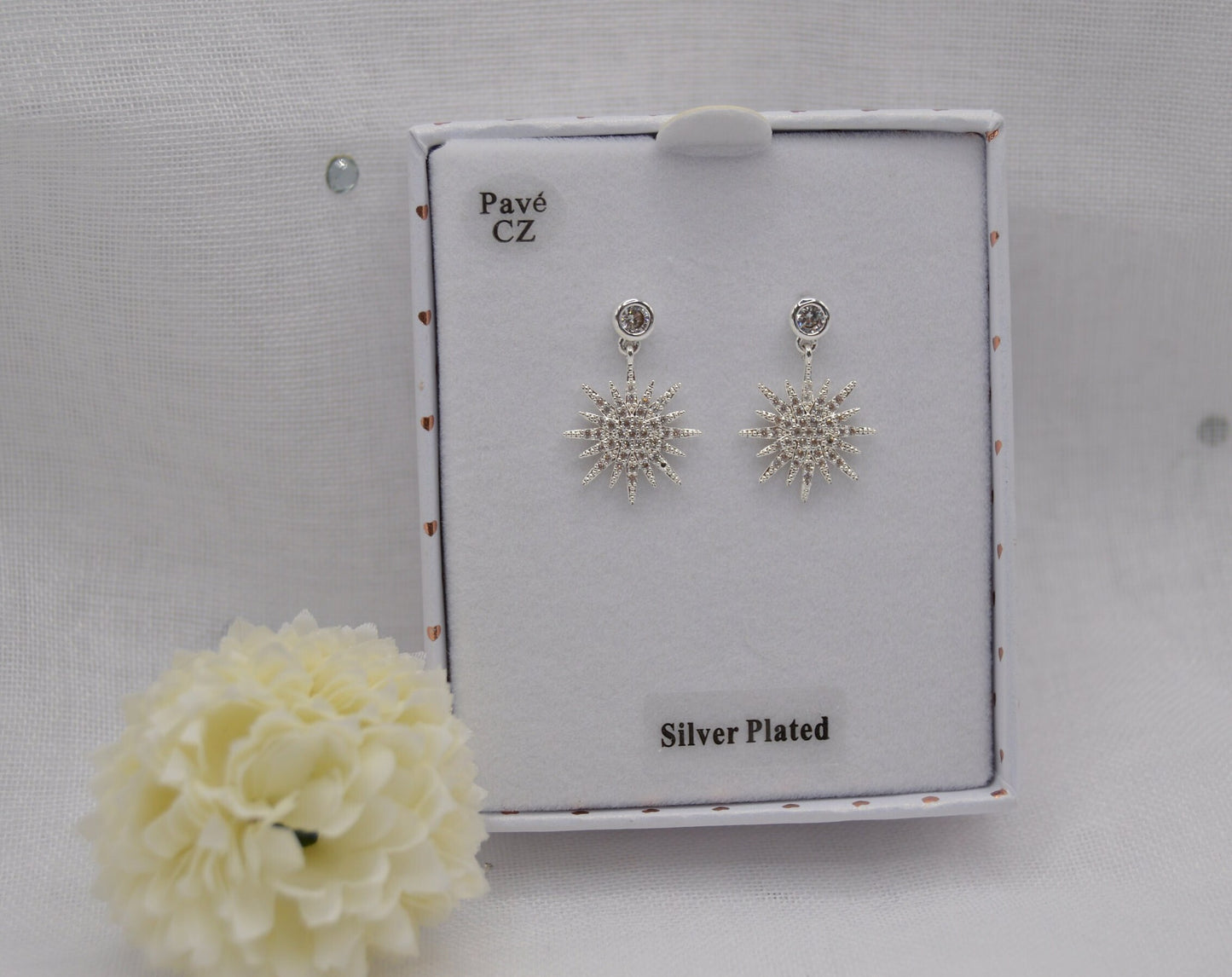 CELESTIAL SUNBURST EARRINGS, Silver earrings, with Cubic Zirconia, Gift for her, Jewellery