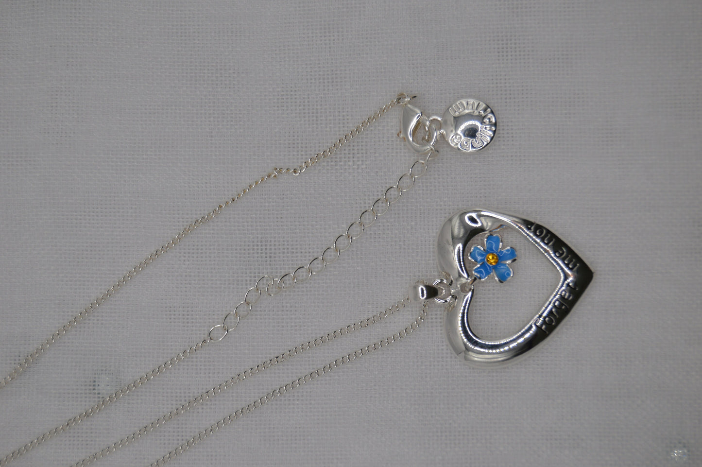 Forget-me-not Neckless, Forget me not Pendent, Heart shaped, Blue flower, Forget me not Engraving, Jewellery