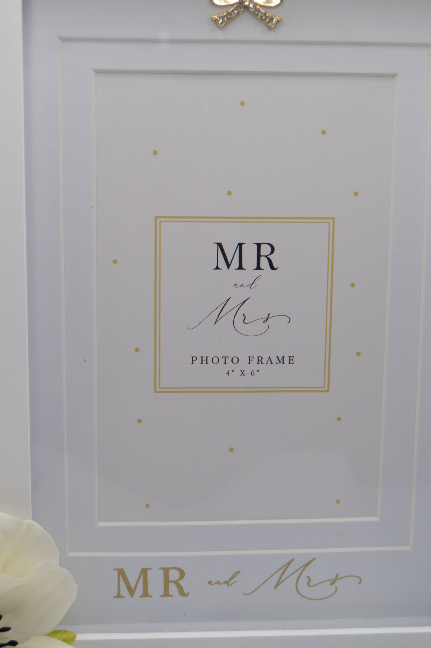 Mr & Mrs Photo Frame, Size 4x6, Wedding, Diamante Bow, Wooden Frame, Wedding