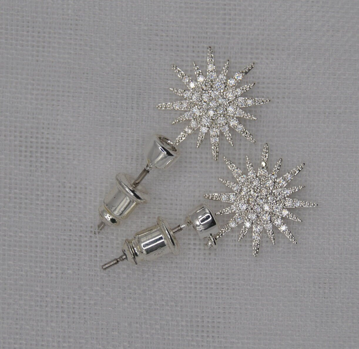 CELESTIAL SUNBURST EARRINGS, Silver earrings, with Cubic Zirconia, Gift for her, Jewellery