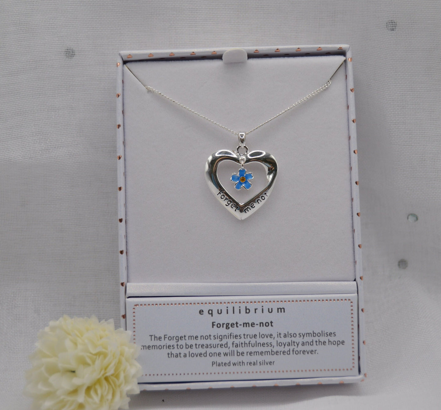 Forget-me-not Neckless, Forget me not Pendent, Heart shaped, Blue flower, Forget me not Engraving, Jewellery