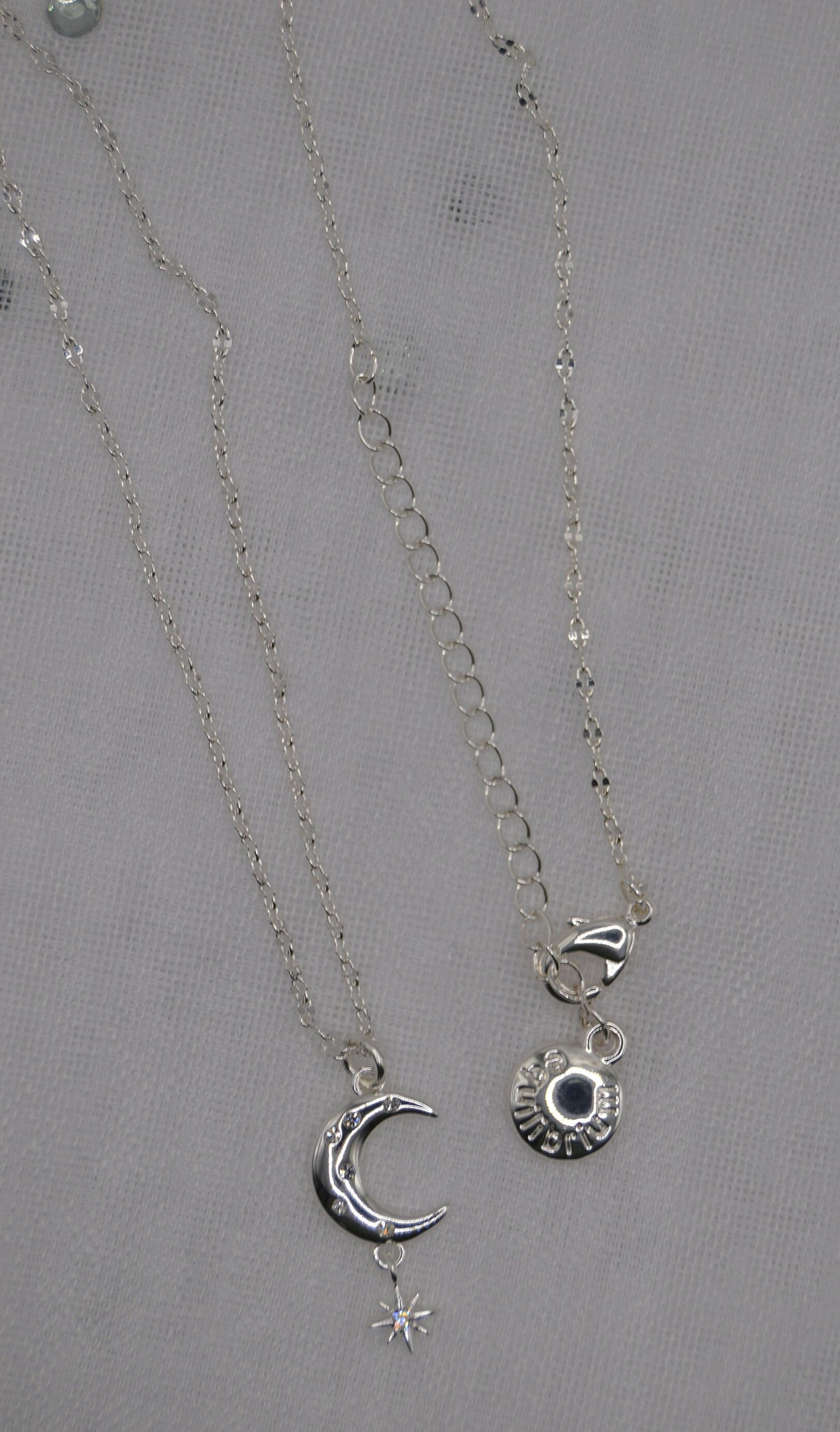 Neckless, Celestial Starlight neckless, Moon Shaped and dangling Star, Silver, with Cubic Zirconia, Jewellery