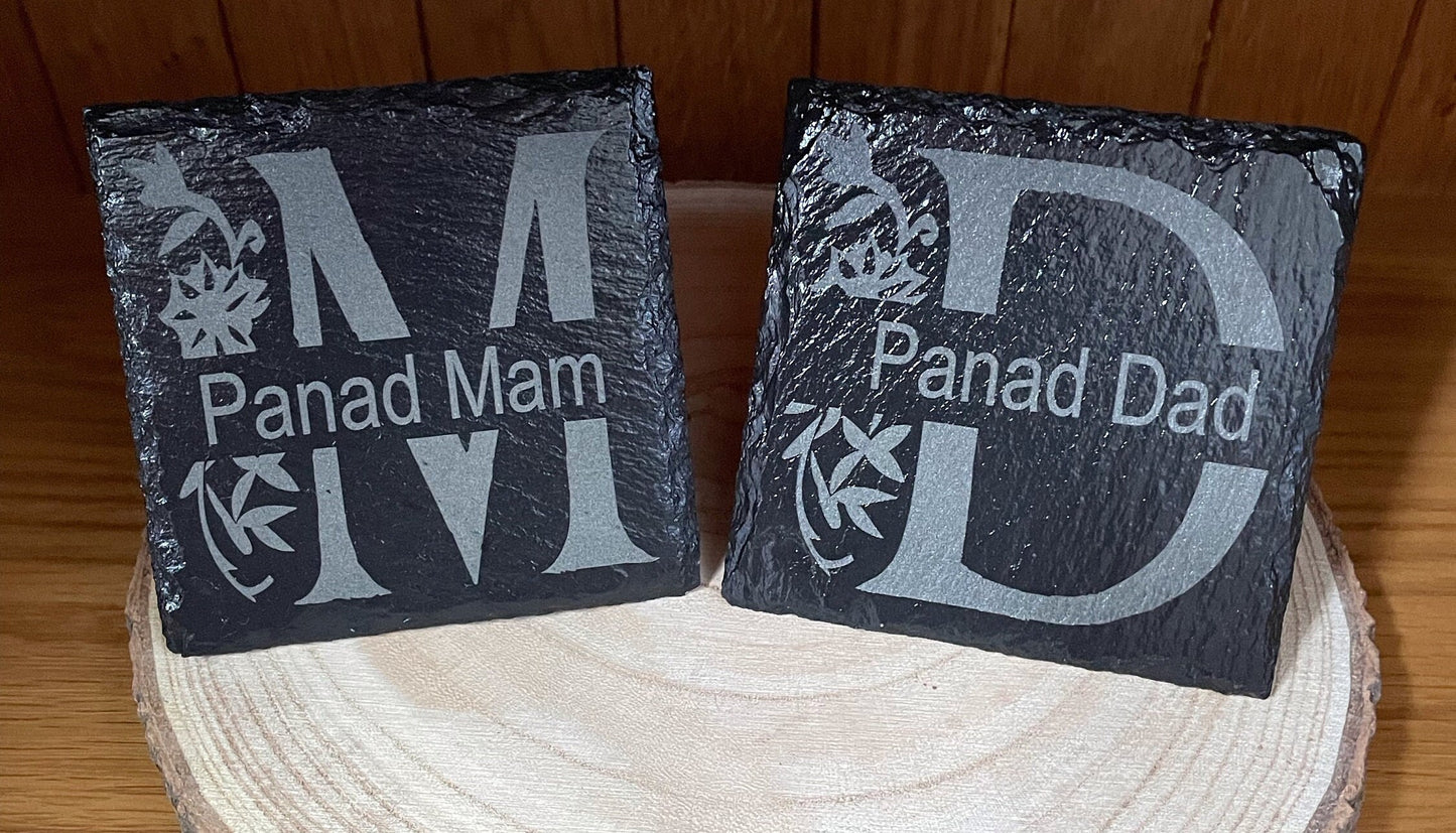 Panad Mam Neu Panad Dad, Slate Coaster, Laser Engraved.