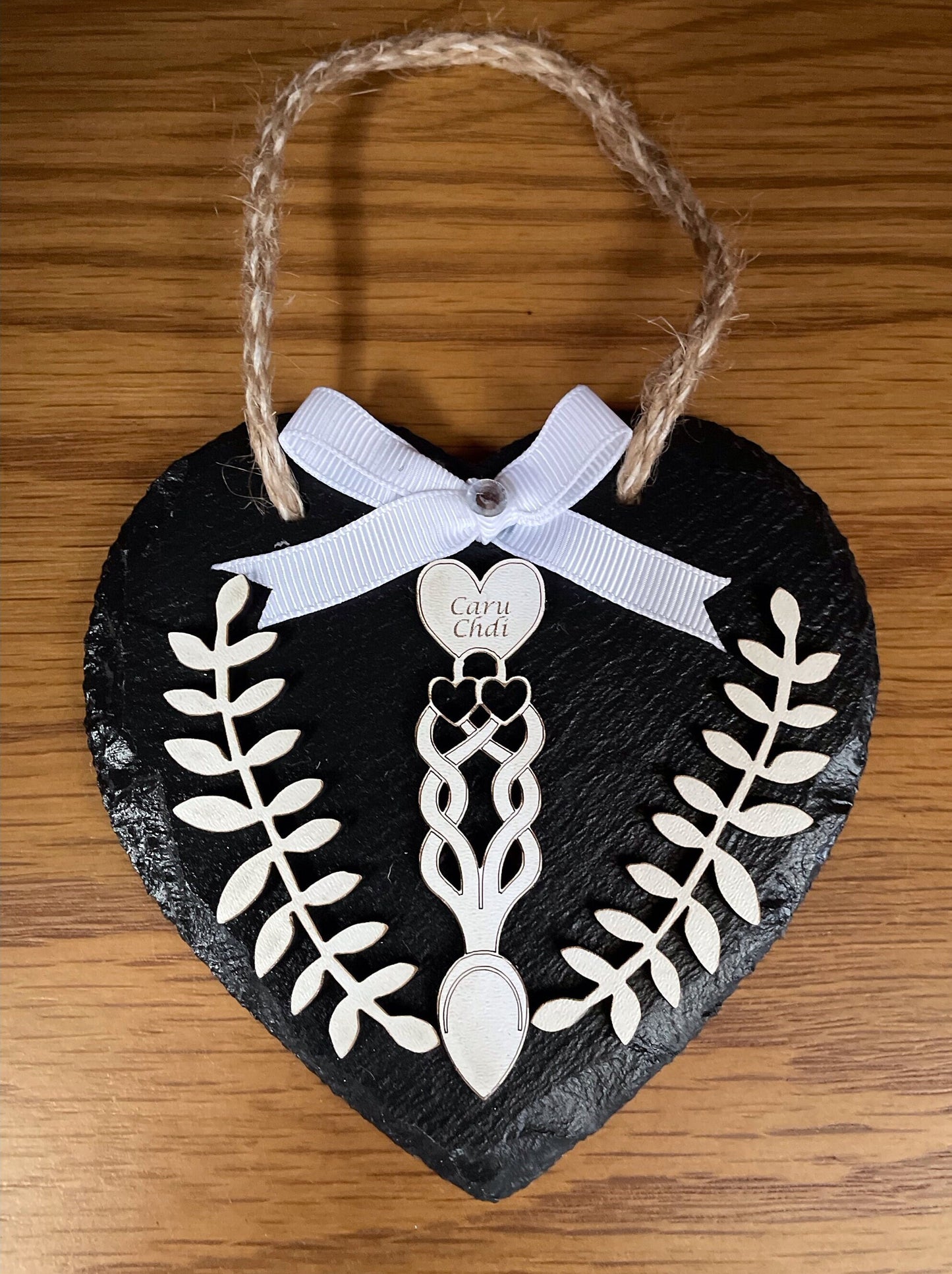Slate Heart with Love Spoon, Laser cut Love Spoon.