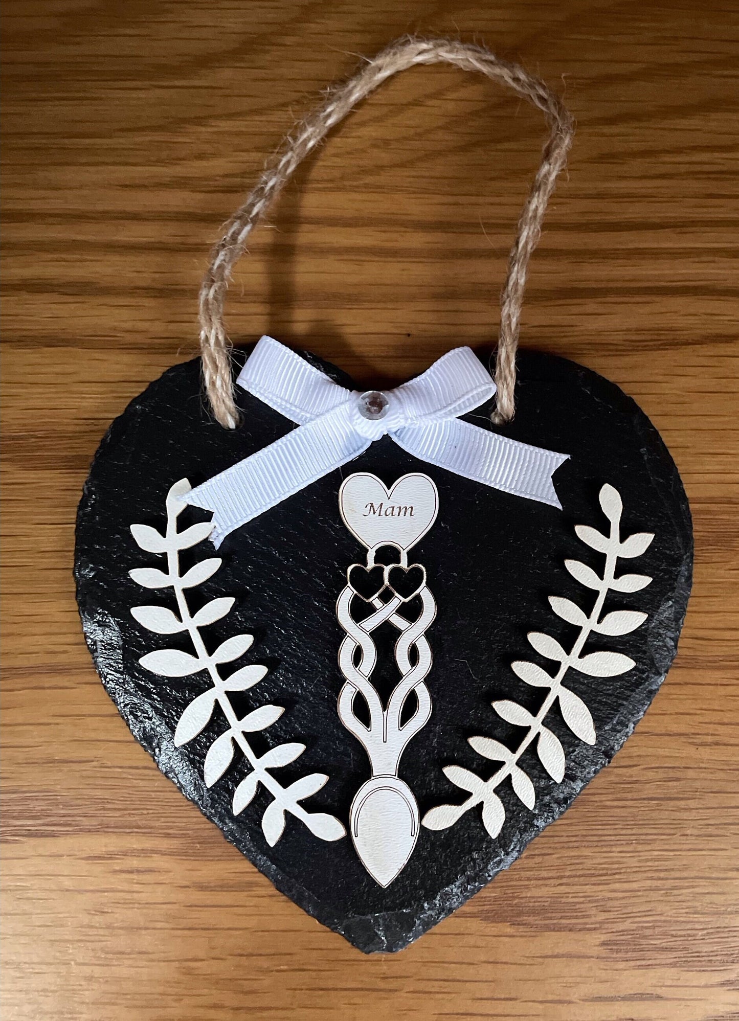 Slate Heart with Love Spoon, Laser cut Love Spoon.