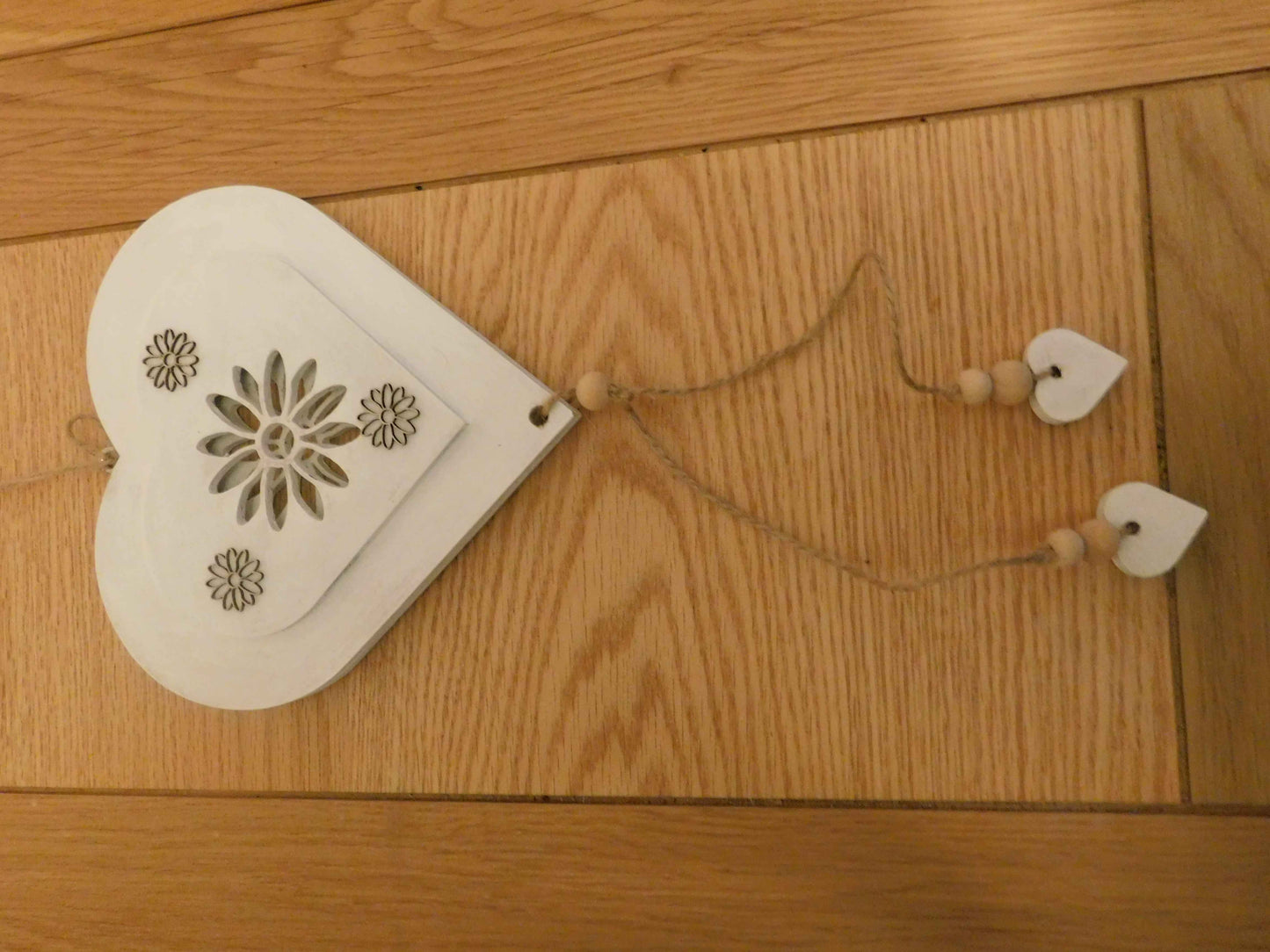 White Wooden Hanging Heart. Calon Gwyn, Wedding, Priodas, valentines.