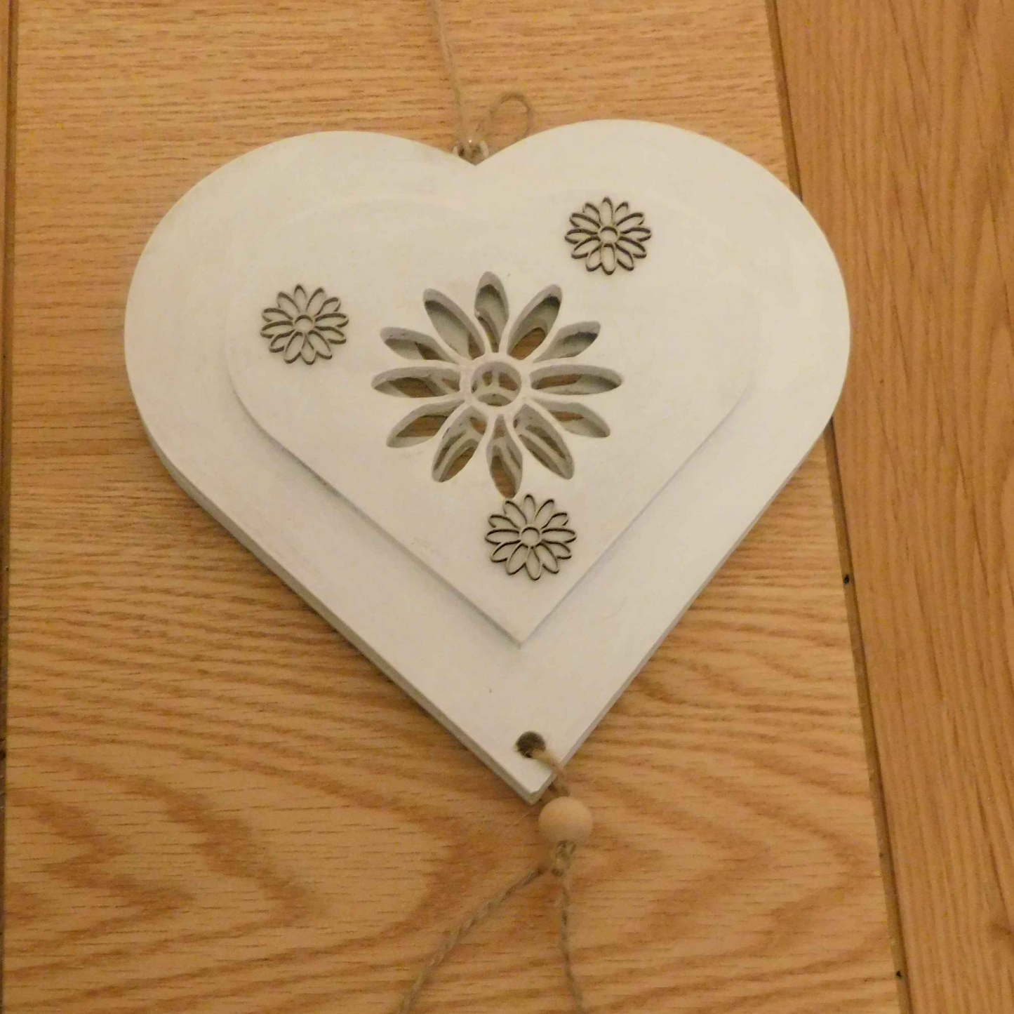 White Wooden Hanging Heart. Calon Gwyn, Wedding, Priodas, valentines.