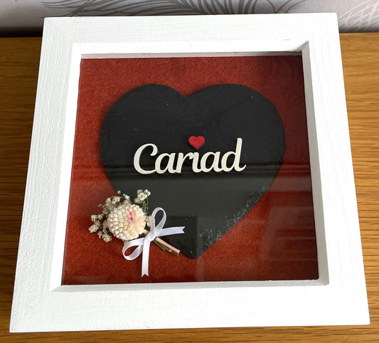 Slate Heart Box Frame, Welsh, Cymraeg, gift, laser engraved,