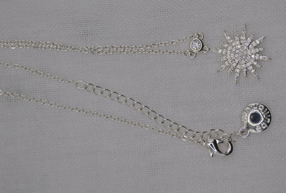 Neckless, CELESTIAL SUNBURST NECKLACE, Silver, with Cubic Zirconia, Gift for her, Jewellery, wedding, Priodas,