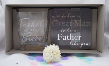 Wedding Gifts, Amore Whisky Glass & Coaster - Father Of Bride, size 9cm, Beautifully Gift Boxed, Perfect for Weddings, Love, Priodas