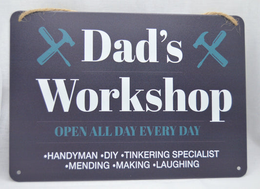 Workshop Metal Sign, size 20cm, Dads Workshop text, Grandad's Workshop text, List of things Dad And Grandad is good at,