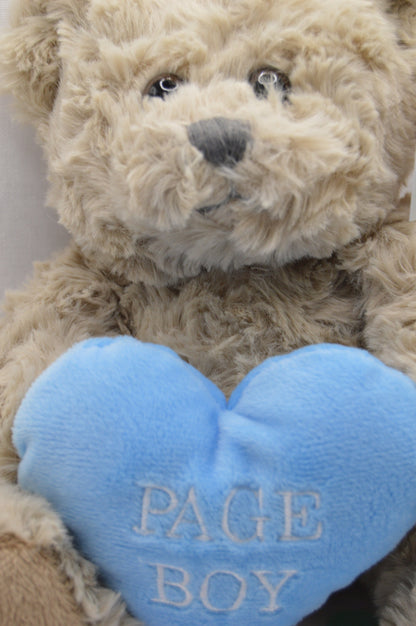 Plush Teddy Bear Holding a Heart, Flower Girl, Page Boy Bear, Pink and Blue Heart