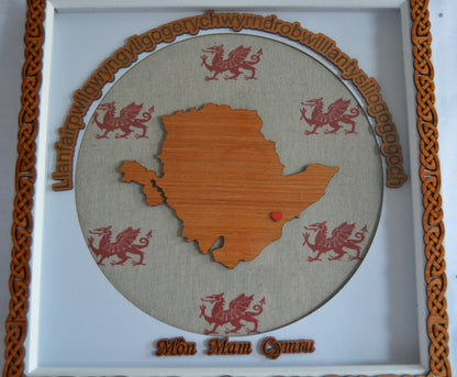 Map o Ynys Mon a Llanfairpwllgwyngyllgogerychwyrndrobwllllantysiliogogogoch, Welsh, Cymraeg, Mon Man Cymru, Made by Llan Gifts, Personalised