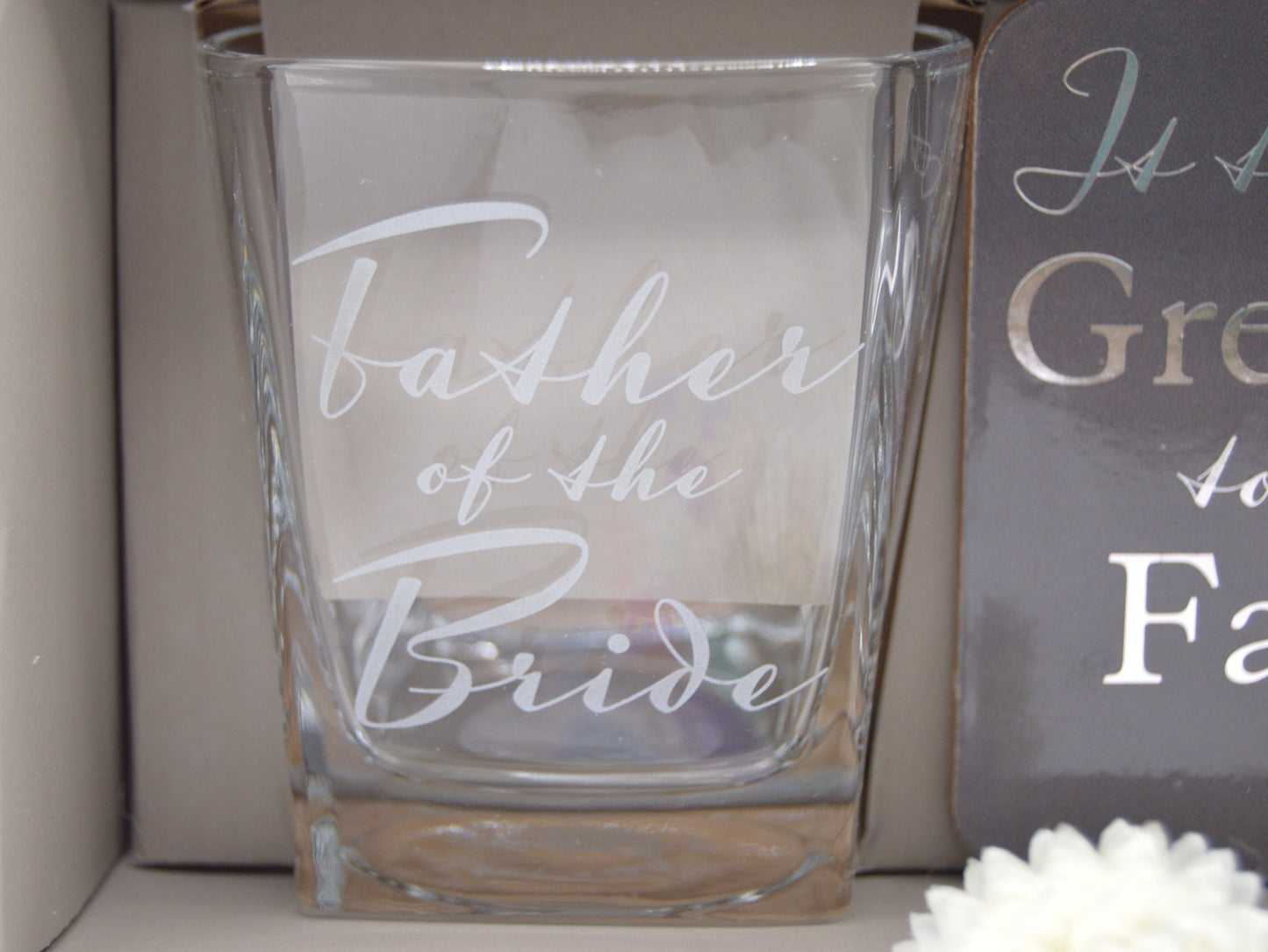 Wedding Gifts, Amore Whisky Glass & Coaster - Father Of Bride, size 9cm, Beautifully Gift Boxed, Perfect for Weddings, Love, Priodas