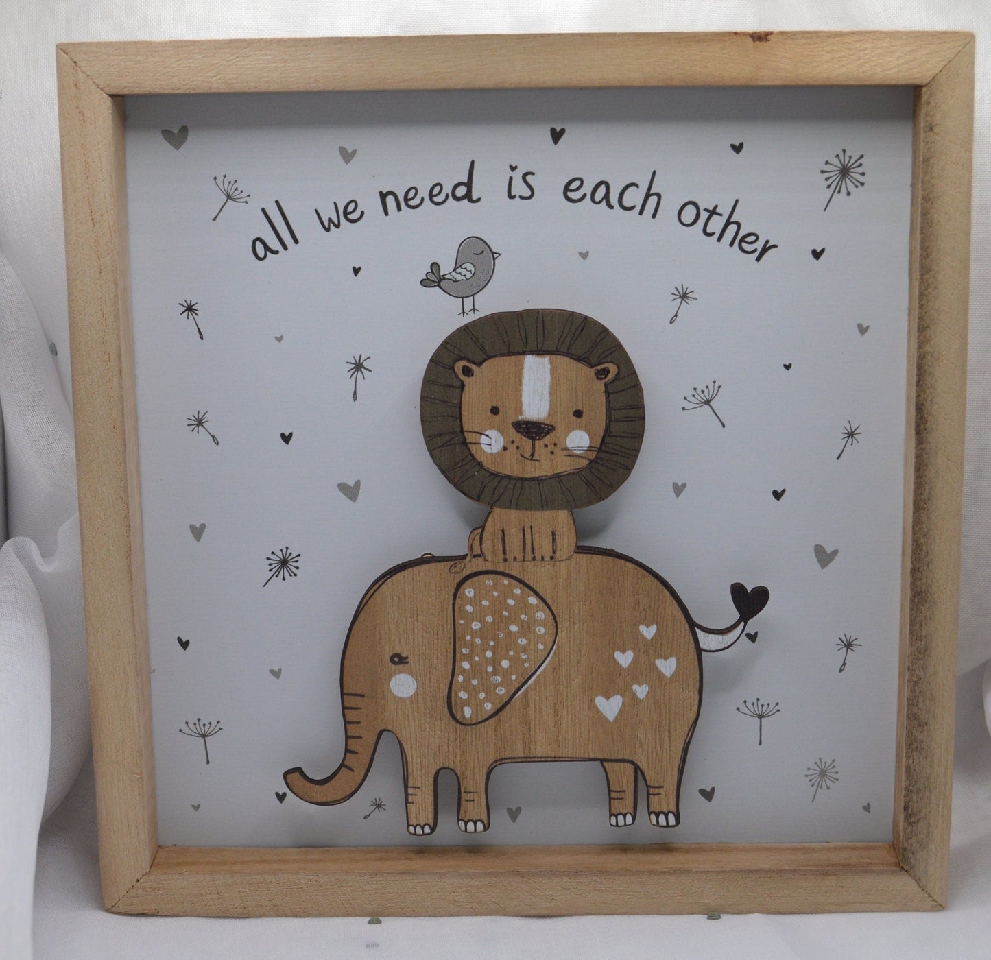 Cute Lion And Elephant Light Up Plaque, Led Light, All we need is each other, Size 23cm, Box Frame