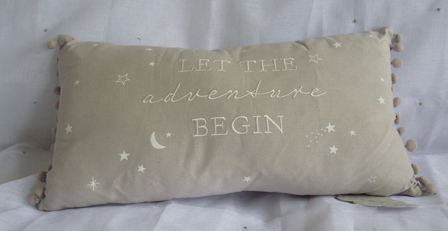 Let The Adventure Begin Cushion 47cm, Rectangle Shape, Stars, Moon, Plush Bambino Cushion