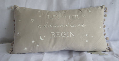 Let The Adventure Begin Cushion 47cm, Rectangle Shape, Stars, Moon, Plush Bambino Cushion