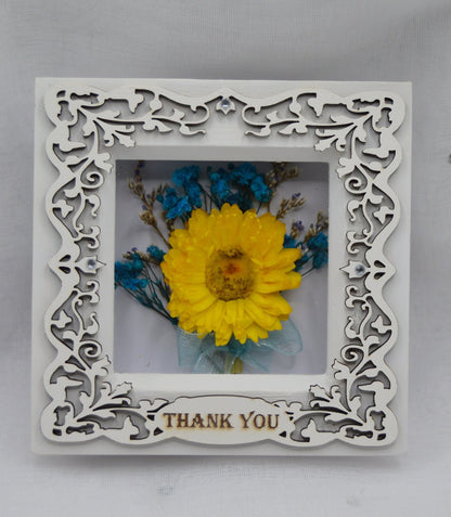 Dried Flowers Box Frame, Frame, Thick white wooden frame, Thank You, Diolch, Cymraeg, Welsh, Plaque, Small, Mr & Mrs.