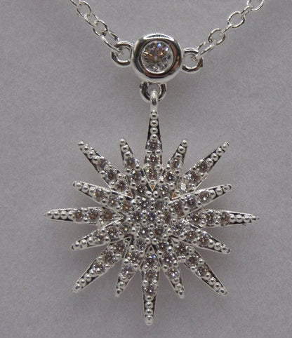 Neckless, CELESTIAL SUNBURST NECKLACE, Silver, with Cubic Zirconia, Gift for her, Jewellery, wedding, Priodas,