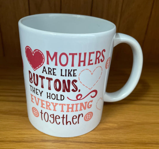 Mother's Day Buttons Themed Mugs.